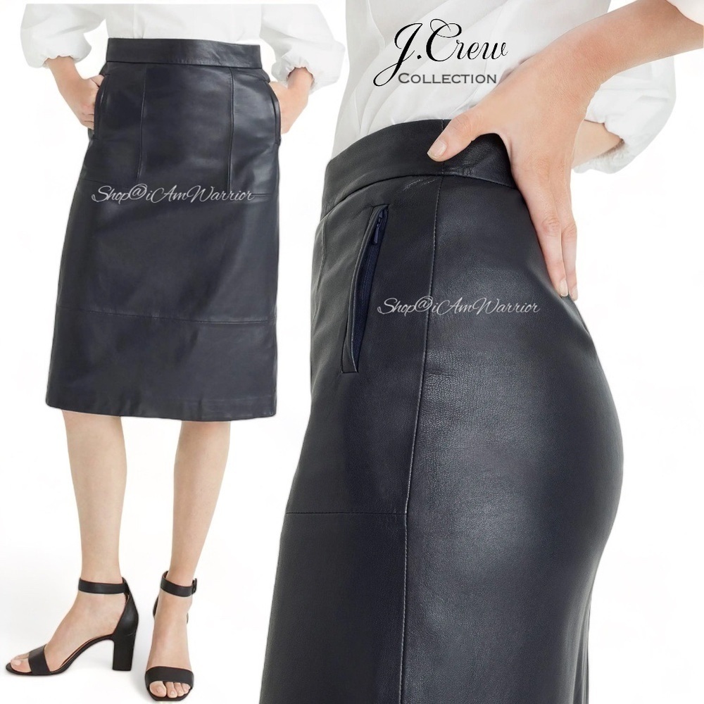 J.Crew Collection NWT genuine leather a-line midi-skirt *shop@iamwarrior - Picture 4 of 13